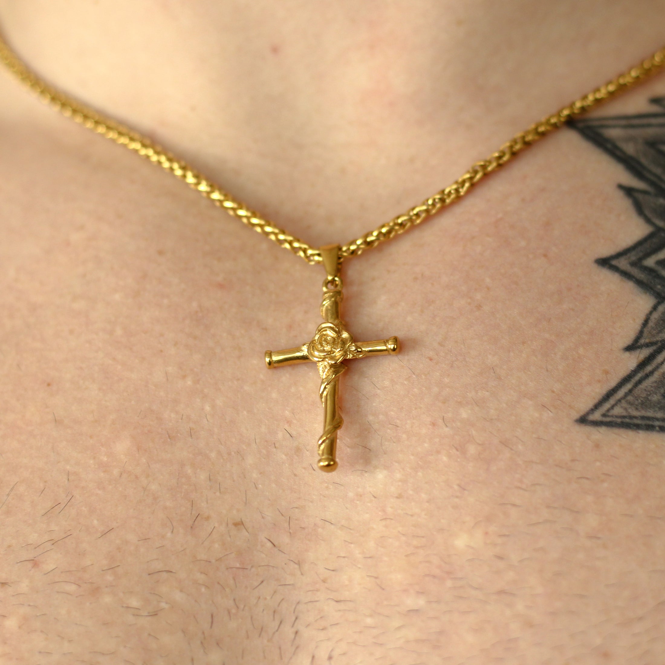 Gold Rose Cross Pendant