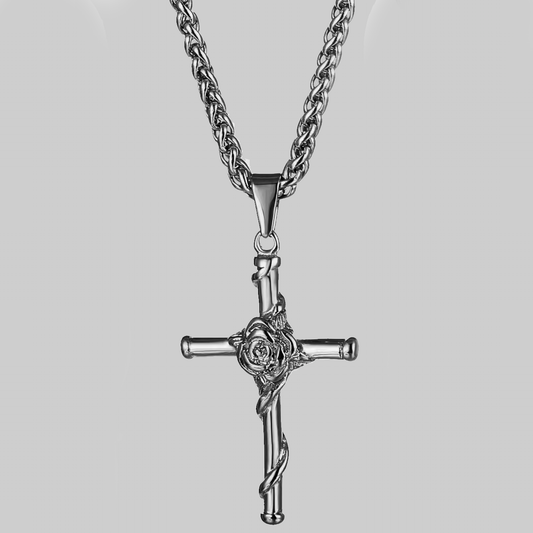 Silver Rose Cross Pendant