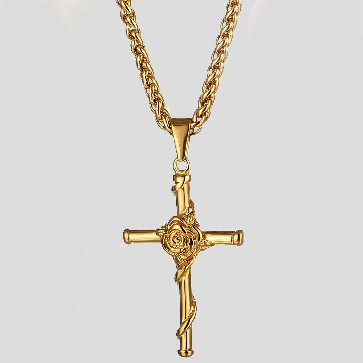 Gold Rose Cross Pendant